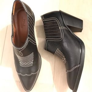 Genuine leather mid heel booties w western stitch